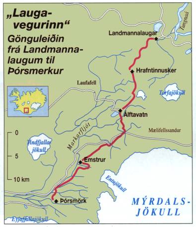 Map of Landmannalaugar to Thorsmork